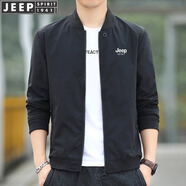 JEEP SPIRIT吉普夾克男外套上衣男士薄款春秋季新款純色立領(lǐng)茄克衫商務(wù)男服裝 黑色 常規(guī) XL （125-140斤）