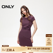 ONLY2025春季新款金屬裝飾收腰捏褶短裙T恤裙連衣裙女|125161021 E10深絢棕色 L