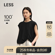 LESS2025秋新款圓領(lǐng)O型休閑圖形系帶無袖T恤2P7118610 001本黑 S