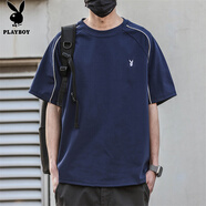 花花公子（PLAYBOY）短袖T恤男夏季男士上衣服男裝潮流寬松純色打底衫