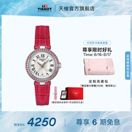 天梭（TISSOT）官旗 瑞士手表小美人系列石英女士腕表送女友七夕禮物 紅色皮帶T126.010.66.113.00