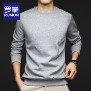 羅蒙（ROMON）純棉100%長(cháng)袖t恤男士秋季新款中年純色上衣圓領(lǐng)套頭衛衣打底衫男 麻灰【加絨加厚】 3XL （160-180斤）
