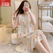 北極絨薄款睡裙女性感夏季無(wú)袖棉綢連衣裙學(xué)生睡衣綿綢可外穿家居裙新款 YR裙1670-白底彩花 均碼 (80-150斤)