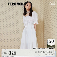 VEROMODA新款甜美氣質(zhì)方領(lǐng)泡泡袖系帶收腰連衣裙女|32226Z047 S85白色-追單 1 XS