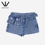 BOY BY BOY潮牌女裝2025夏季新品工裝牛仔短褲腰帶設(shè)計女士短褲 藍色 26