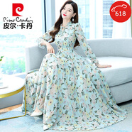 皮爾卡丹（pierre cardin）碎花連衣裙2025年春秋新款女裝氣質(zhì)仙女春秋長(zhǎng)*袖雪紡超仙長(zhǎng)款裙 2070淡綠色 L (105-115斤)