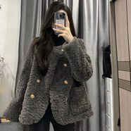 斐莉玥復古小香風仿羊羔毛外套女秋冬季新款小眾設計感紐扣加厚棉衣棉服 灰色 [優(yōu)質(zhì)面料] L 適合 105-115斤