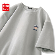 名創(chuàng  )優(yōu)品（MINISO）t恤男短袖夏季男款山茶花綠色寬松衣服2025年新款重磅華夫格半袖 淺灰(m大純白城市) 2XL /185(體重160-180斤)