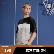 Champion冠軍T恤2024春夏新款運(yùn)動(dòng)休閑寬松拼接刺繡圓領(lǐng)短袖上衣 淺灰色 M