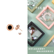 琳梓茉歐美個性18k玫瑰金黑色圓形精致百搭耳釘女耳環(huán)數(shù)字國簡約耳骨釘 黑色圓形耳釘+玫瑰金色+S925通體 黑色圓形耳釘+PE禮盒