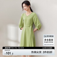 尚都比拉V領(lǐng)系帶法式連衣裙夏季2024氣質(zhì)女神范中長款顯瘦裙子 淡綠色 M 
