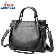 袋鼠（KANGAROO）氣質(zhì)真皮女士斜挎手提包2025新款歐美時(shí)尚軟皮復古大容量水桶包 深灰色