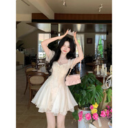 納琳雅Nalinya白茶與風(fēng)純欲白月光氣質(zhì)剪花蓬蓬網(wǎng)紗拼接連衣裙公主裙 杏色 L