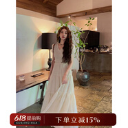 三吉黑花連衣裙子女夏季法式長(cháng)裙2023新款抽褶高端精致今年流行 象牙白 現貨 S