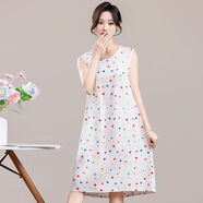 沛阮棉綢睡衣女夏季無(wú)袖睡裙女綿綢連衣裙中老年加大碼寬松裙子可外穿 多彩圓點(diǎn) 4XL 建議140-160斤加肥大碼