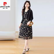 皮爾卡丹（pierre cardin）針織衫配裙子兩件套裙春秋長(zhǎng)袖高端洋氣減齡顯瘦時(shí)尚巨好看一整套 黑色-貴夫人品牌兩件套裙2025超火今年流行氣質(zhì)女 M  【適合85-105斤】