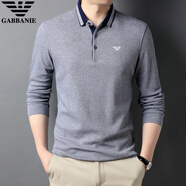 Emporio Armani阿瑪尼翻領(lǐng)長(cháng)袖t恤男春秋季純棉體恤男士休閑打底polo衫潮 灰色 M 165【建議100-120斤】