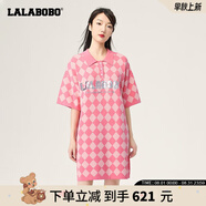 拉拉波波【設計師潮牌】春新款學院風格子翻領毛織連衣裙LBCB-WLZY14 粉色 S