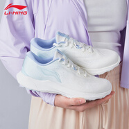 李寧（LI-NING）輕逸休閑慢跑鞋女子新款舒適透氣百搭時尚運動鞋跑步鞋 乳白色/淺晴藍(lán)-2 35