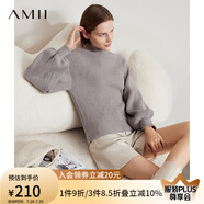 AMII冬新款時(shí)尚慵懶半高領(lǐng)寬松高級(jí)感超好看毛衣女燈籠袖上衣 淺花灰 165/88A/L（建議拍小一碼）