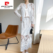 皮爾卡丹夏裝搭配一整套今年流行套裝裙國風(fēng)高端精致名媛蕾絲裙上衣兩件套 白色套裝 L 110-120斤