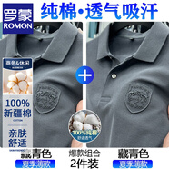 羅蒙（ROMON）純棉短袖T恤男夏季新款翻領(lǐng)商務(wù)休閑寬松POLO保羅衫上衣體恤 藏青色+藏青色【兩件裝】 3XL