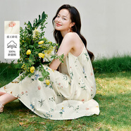 茵曼（INMAN）100棉清新碎花吊帶連衣裙夏季女裝寬松中長裙 杏色-吊帶連衣裙 XL