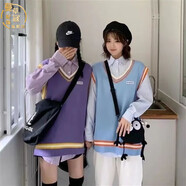 尤克達(dá)蒂（yookdd）寬松型毛衣女套頭慵懶V領(lǐng)毛衣女慵懶風(fēng)顯瘦加厚針織衫粗針學(xué)生秋 V領(lǐng)_藍(lán)色 S 【建議100斤以下】