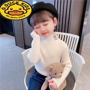 G.DUCKKIDS厚款女童秋冬裝毛衣洋氣兒童修身內(nèi)搭打底衫女寶寶半高領(lǐng)針織衫 白色 140 身高130-140CM