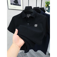 利紳狐高端100純棉polo衫男短袖夏季休閑刺繡翻領(lǐng)開叉t恤男士半袖體恤 黑色 M 48/建議100-120斤