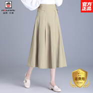 AEMAPE女士2025春秋新款半身裙休閑大碼a字百褶裙長(zhǎng)裙文藝森系高腰傘裙 淺卡色 L