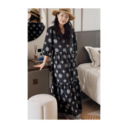 FHHUABD【V領(lǐng)蛋糕裙】夏季時尚碎花棉綢連衣裙洋氣寬松氣質(zhì)度假顯瘦裙子 巴黎之夜(定位花) 2XL裙長125cm建議身高157-163 均碼