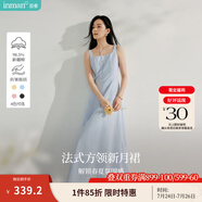 茵曼（INMAN）章若楠同款歐若風法式吊帶連衣裙2025夏季新品女裝淡鵝黃色裙子 藍色 (方領(lǐng))【好評返現(xiàn)】 S