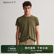 GANT【100%棉】GANT/甘特男士短袖圓領(lǐng)親膚透氣刺繡純色休閑重磅T恤潮 301軍綠色 S