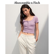 Abercrombie & Fitch【多色亨利領(lǐng)】小麋鹿圖案女裝25夏季修身短袖T恤139-5271 粉色 L (165/104A)