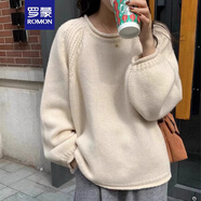羅蒙（ROMON）法式洋氣黃色針織衫毛衣套頭2025新款女冬季粗棒針寬松慵懶風(fēng)上衣 米色 均碼 -85-130斤