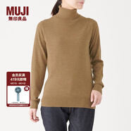 無印良品 MUJI 女式 天竺 高領(lǐng)毛衣 長袖針織衫 駝色 M
