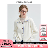 VEGA CHANG毛針織衫女2025年秋冬新款手工穿線(xiàn)撞色冰島藍毛衣開(kāi)衫 溫柔米白 S