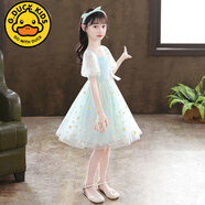 G.DUCKKIDS女童連衣裙2024夏季新款洋氣兒童公主裙大童夏裝裙子女孩蓬蓬紗裙 綠色 140