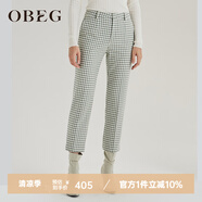 OBEG歐碧倩秋冬千鳥格七分褲直筒羊毛呢小個子褲子10404111 灰綠格 L /170/40