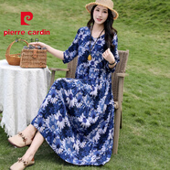 皮爾卡丹（PIERRE CARDIN）媽媽棉綢連衣裙2025新款女夏季寬松顯瘦感氣質(zhì)減齡碎花沙灘裙 13號(hào) 4XL 建議145-160斤