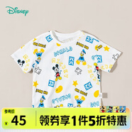 迪士尼寶寶（Disney Baby）迪士尼童裝兒童T恤米奇米妮印花圓領短袖T恤純棉 男童本白(S1695) 5歲/身高120cm