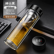 希諾（HEENOOR）【中秋節(jié)禮物】雙層茶水分離泡茶杯個(gè)人專用男士款耐熱水杯微保溫 店長智能顯溫墨黑色450毫升+茶