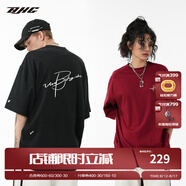 BJHG不計(jì)后果 美式復(fù)古純棉寬松t恤短袖男款夏季潮牌情侶高級感半袖女 深紅色 炭黑色(可改尺碼） L