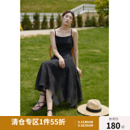 獨束大碼女裝飄逸大擺仙女吊帶連衣裙夏裝新款不規則荷葉邊裙22DS2582 黑色（DY） XL