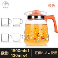 金熊冷水壺大容量耐高溫泡壺簡(jiǎn)約涼水壺果汁飲料壺1L以上 1ml 金熊jt521-1橙色+4個(gè)透明把0ml