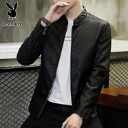 花花公子（PLAYBOY）外套男皮衣男士夾克春秋季新款立領(lǐng)中青年皮夾克韓版潮流帥氣 yunhubao-8802黑色(常規(guī)款) 3XL (155斤-170斤)