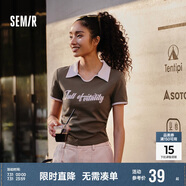 森馬（Semir）POLO衫女短款小心機(jī)撞色夏季復(fù)古字母緊身套頭衫109324115006