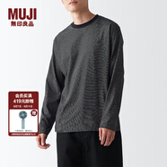 無印良品（MUJI）男式 天竺編織 圓領(lǐng) 長袖T恤 男士百搭打底衫 AB1L3A3A 黑色圖案 XL(180/104A)