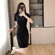 楨譯酒店工作服女職業(yè)裝白領(lǐng)OL珠寶店大碼美容正裝連衣裙 黑色短袖 5XL